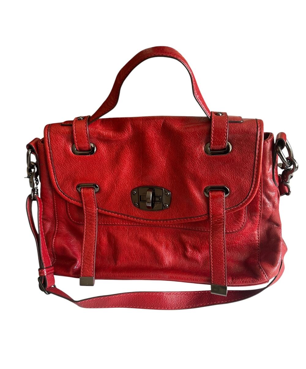 Gillivo Red Leather Turnlock Satchel Crossbody Bag Purse Designer Paris